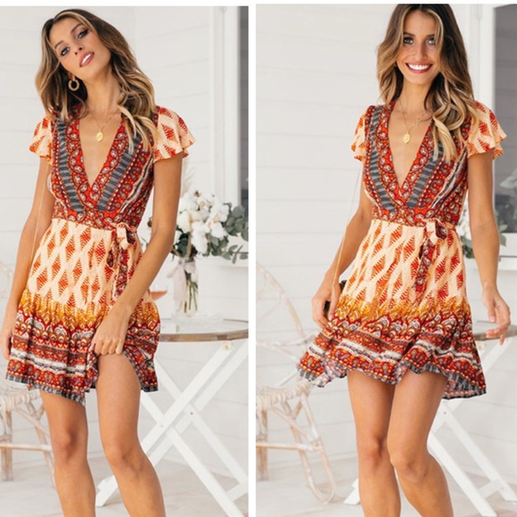 One Left! Floral Mini Wrap Dress - Picture 5 of 5